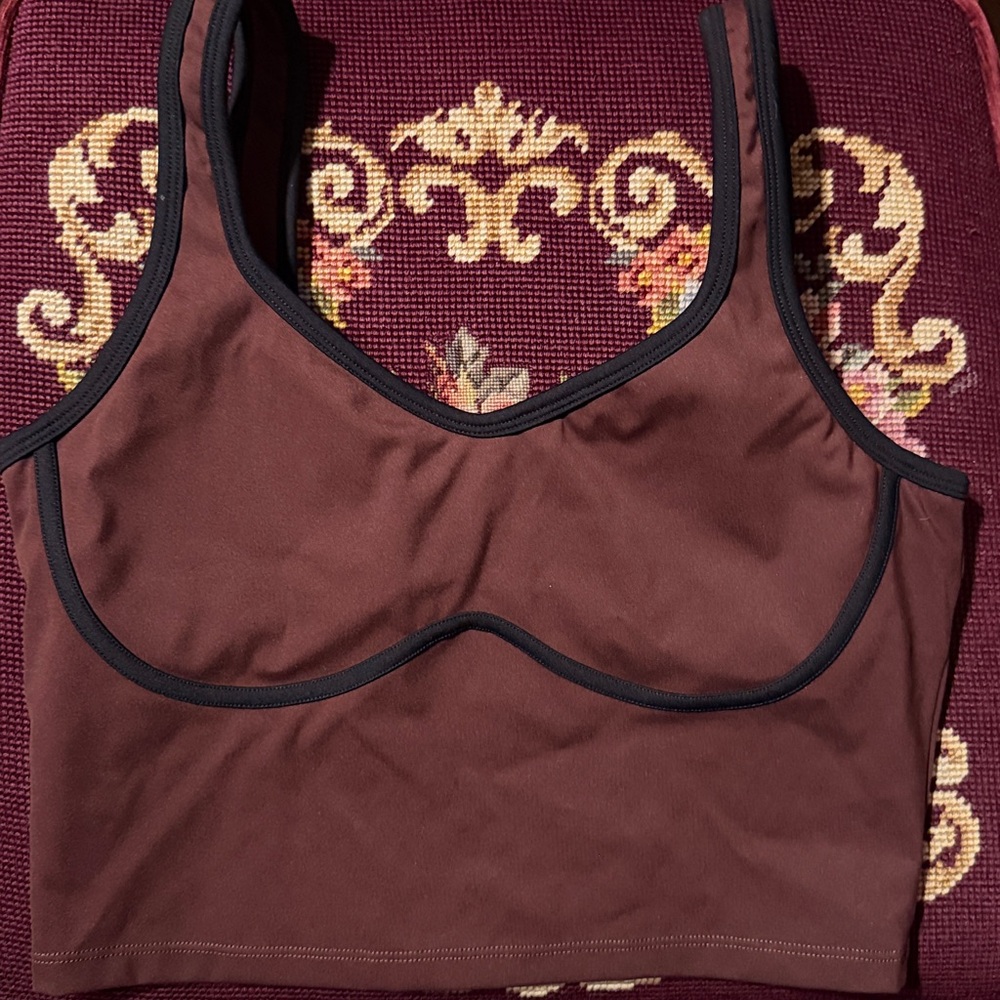Women's Brown w Black Trim Sleeveless Top